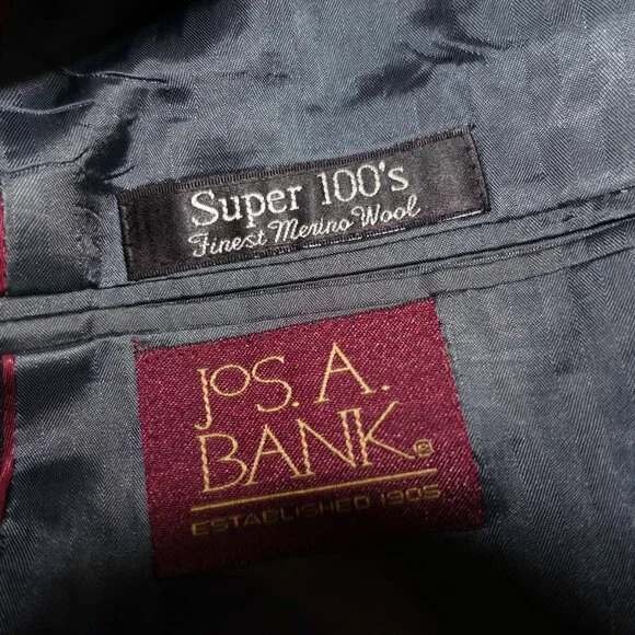 Jos. A. Bank Men's 2 Button Suit Size 41 Regular 32 x 29 Charcoal Gray 100% Wool